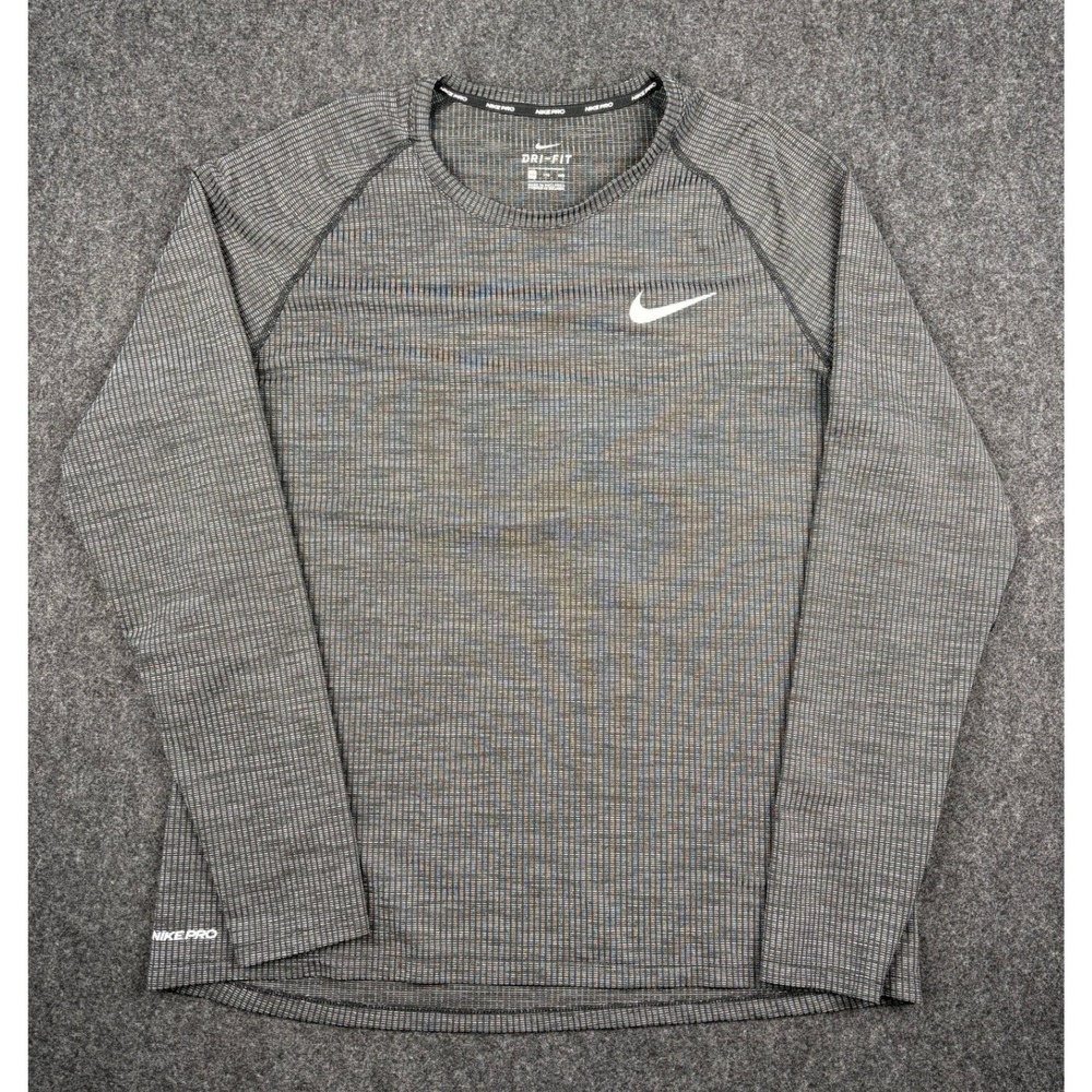 Nike Pro Dri-FIT Long Sleeve Training Shirt Mens XXL Grey Black Textured